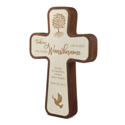 Taufkreuz Kinderkreuz Kebony Pappelholz individuell 11x16x2,2cm - Weltenbaum - Bild 1 von 4