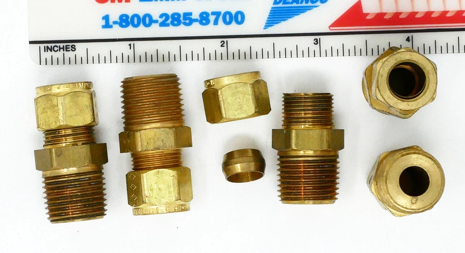 Lot of 5 - Imperial 68C-6-6 3/8" Compression x 3/8" NPT Brass Straight Fitting - Image 1 of 1