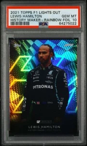 PSA 10 -/5 Lewis Hamilton History Maker - Rainbow Foil -2021 Topps Lights Out F1 - Picture 1 of 3