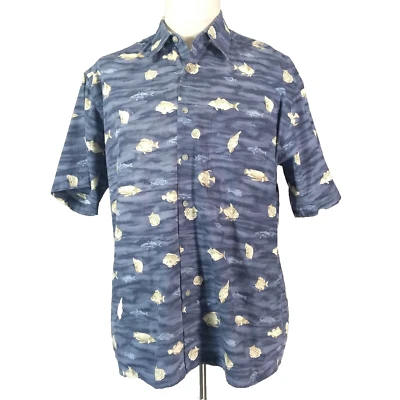 Campia Moda shirt mens medium Blue short sleeve cotton camp fish all over print - Image 1 of 4