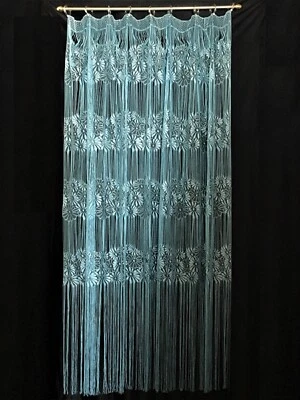 Panel de ventana de encaje Chantilly con flecos azules 62" x 84" sala dormitorio comedor Foto 1 de 4