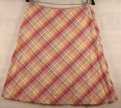 Talbots Skirt Women's 12 Pink Yellow Plaid Midi Skirt Colorful  - Image 1 of 4