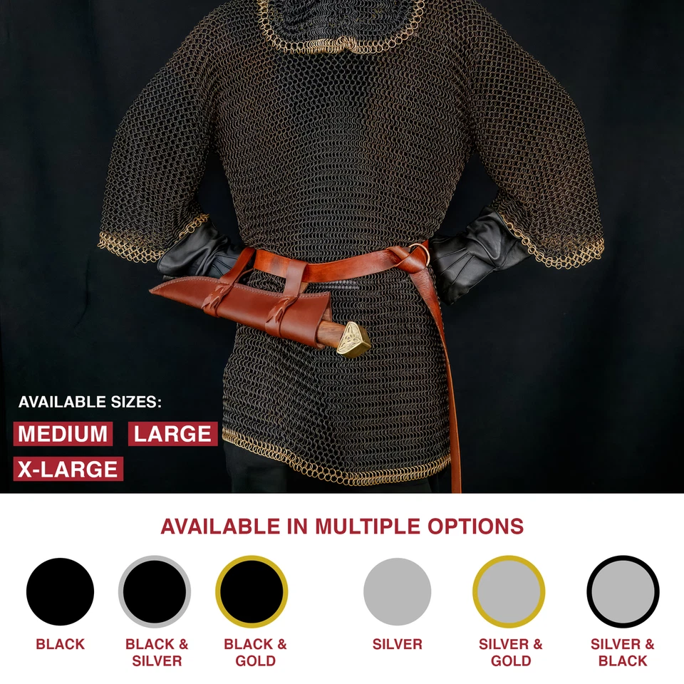 CAMISA LARGA COTA DE MALLA MEDIEVAL HAUBERGEON COTA DE MALLA ARMADURA RECREACIÓN A TOPE Foto 1 de 4