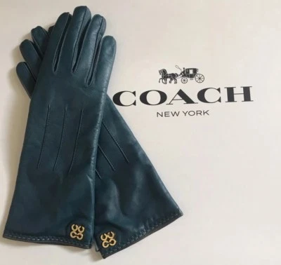 NWT Coach Women's Petrol Teal Blue Leather Cashmere Lined Gloves 81918 Size 6.5 - Image 1 of 4