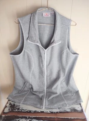 Quacker Factory Light Gray Vest Rhinestone Full Zipper Topstitching Size 2XL - Image 1 of 4