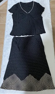 Vintage Tessuti Women L Rayon Top And Skirt Set Crocheted Polka Dots USA #289 - Picture 1 of 12