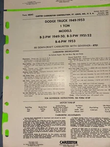 Dodge truck, Carter carburetor bulletin, 1953.  Item:  26866 - Picture 1 of 1