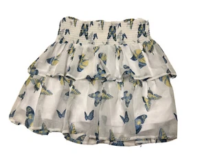 Disney layered chiffon white with blue/yellow butterflies skirt with wide waist - Picture 1 of 3