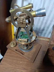 Antique Mining Solar Survey Surveying Transit Brass Atlas With Wood Box And Key - Picture 1 of 7