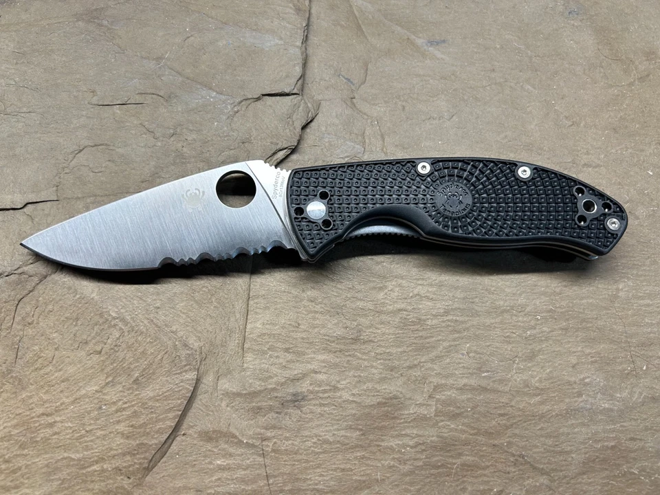 Spyderco Tenacious Lightweight Knife Black FRN C122PSBK ComboEdge Blade 8cr13mov
