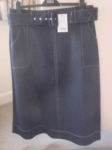 BNWT Next Ladies Denim Midi Skirt Size 16 With Belt A-Line Style Dark Indigo - Picture 1 of 3