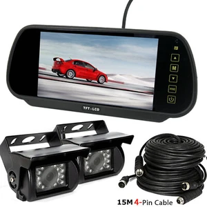 2x CCD Reversing Camera w/ 7" Rear View Mirror Monitor for 12-24V Caravan Truck - Picture 1 of 24