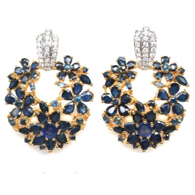 925 Sterlingsilber 6 Mm. Blauer Saphir & Weiß Zirkonia Ohrhänger - Bild 1 von 4