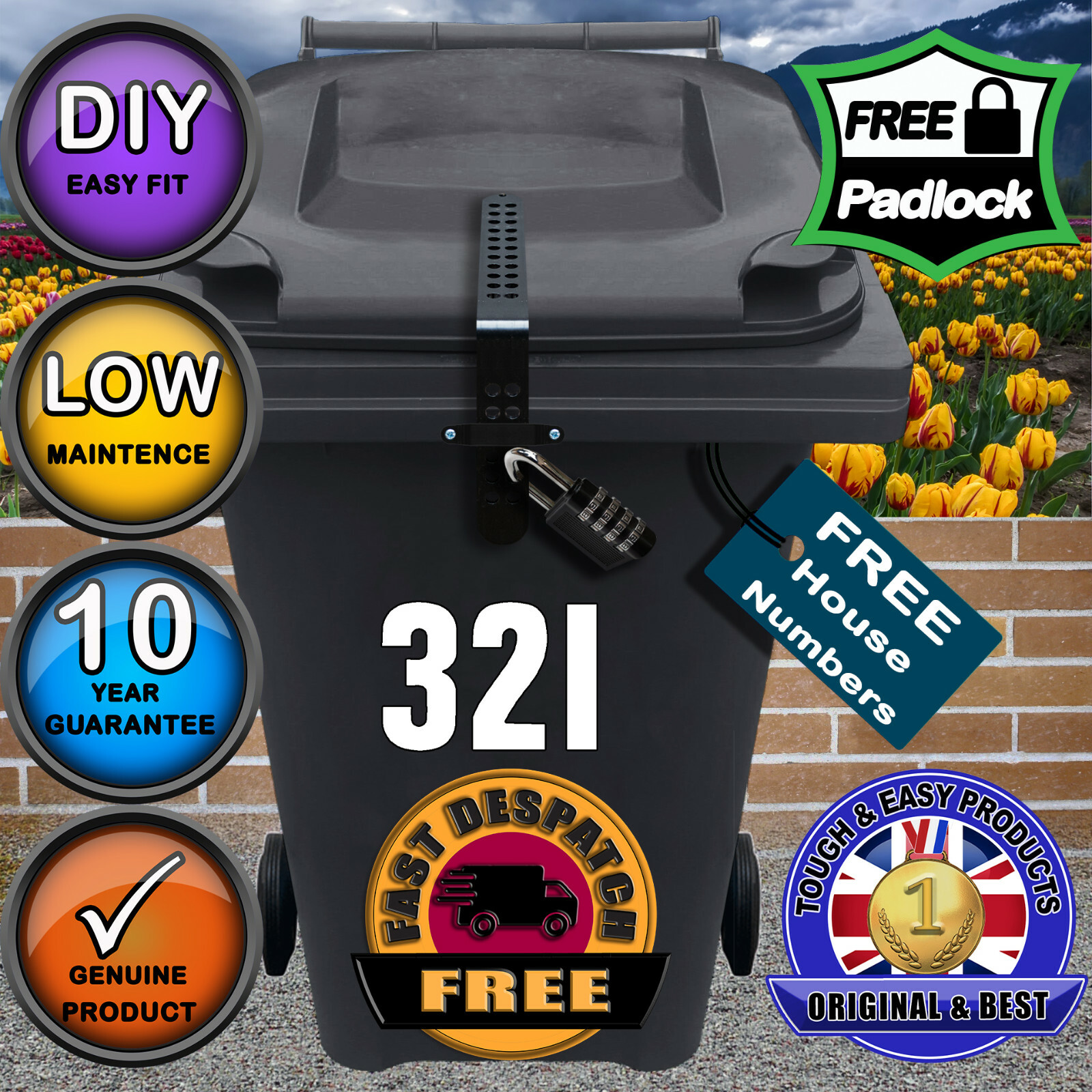 Wheelie bin lock, wheelie bin, wheelie bin lid lock, gravity lock, bin