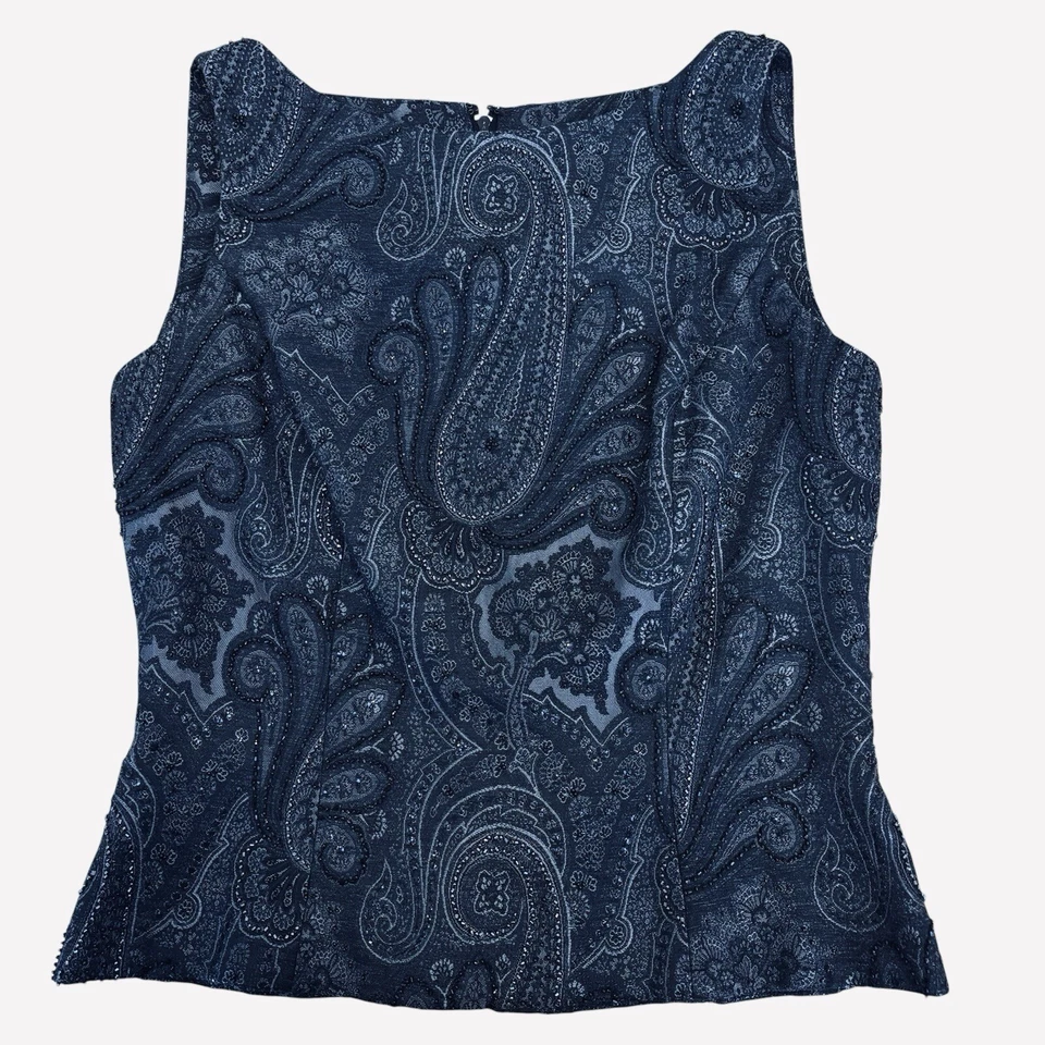 Top de Noche Carmen Marc Valvo Colección Paisley Cuentas Lentejuelas Negro 8 Foto 1 de 4