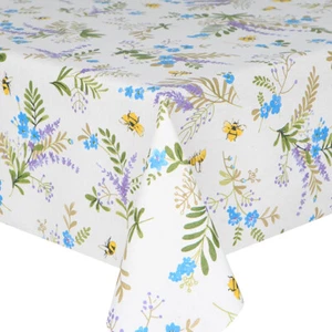 BEES LILAC ACRYLIC COATED TABLECLOTH FLOWER MEADOW LAVENDER VINE LEAF BLUE GREEN - Picture 1 of 1