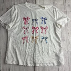 Shein T-Shirt mehrfarbig Schleife Grafik Größe Large - Bild 1 von 4