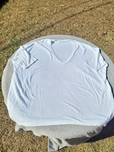Eileen Fisher Organic Linen White Round V Neck Oversized T Shirt Womens Large - Picture 1 of 5