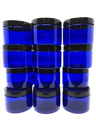 Cobalt Blue Plastic Straight Sided Jar with Black Foam Lined Lid (24 Pack) - Image 1 of 4