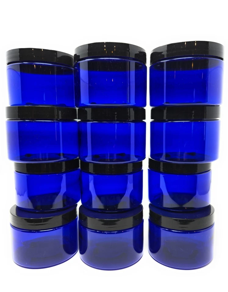 Cobalt Blue Plastic Straight Sided Jar with Black Foam Lined Lid (24 Pack) - Image 1 of 4