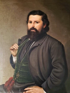 Antico Ritratto di Notabile in vesti eleganti e sigaro | dipinto metà 800, olio - Foto 1 di 5