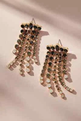 Anthropologie Crystal Fringe Drop Earrings Clear/Black Color Goldtone Brass NWT - Image 1 of 3