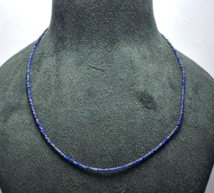 925 STERLING SILVER MALA NECKLACE NATURAL LAPIS LAZULI GEMSTONE 2 MM BEADS - Picture 1 of 10
