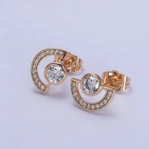 Round Cut Moissanite Women's Stud Earrings 14k Rose Gold Plated 925 Silver - Picture 1 of 4
