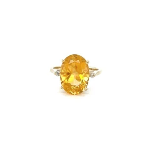 14K YELLOW GOLD OVAL CITRINE 5.85 CT RING W/DIAMOND ACCENTS SIZE 6.25 band gift - Picture 1 of 8