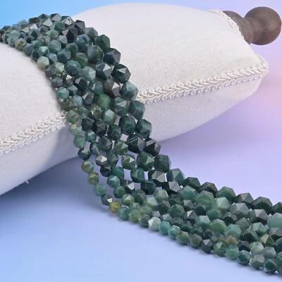 Cuentas de musgo ágata diamante corte estrella 6 mm 8 mm 10 mm para hacer joyas hilo de 15,5 pulgadas Foto 1 de 4