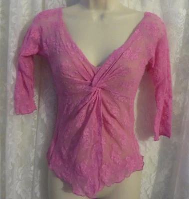 SURREALIST LACE Blouse  ¾ Sleeve Sheer Lined Lacey SMALL Pink  - Image 1 of 4