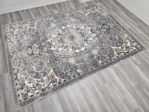 Grey Traditional Oriental Medallion 5x8 Area Rug Carpet Plush Vintage Style Rug - Picture 1 of 8