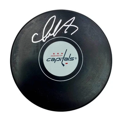 Autographed/Signed Alexander Alex Ovechkin Logo Hockey Puck Fanatics COA - Image 1 of 3