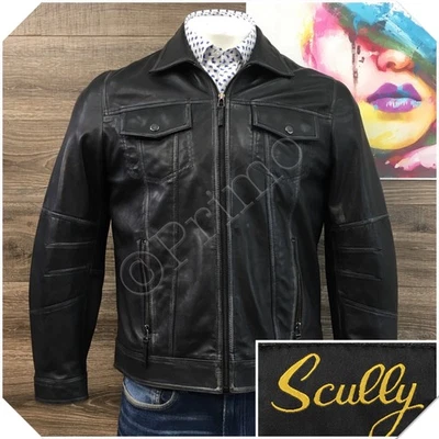 Chaqueta de bombardero Scully Lamb forrada de franela de cuero para hombre mediana negra cremallera completa Foto 1 de 4