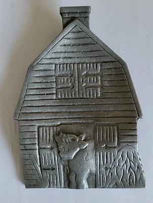 Vintage Pewter Barn Cow Spoon Rest For Kitchen Oven Stove Top 6 X 4”  - Image 1 of 3