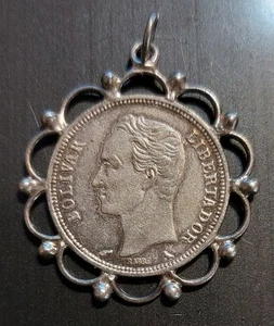 Moneda de plata de 25 céntimos de Venezuela 1960 .835, bisel colgante de ley personalizado de lujo - Imagen 1 de 2