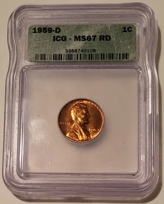 1959 D Lincoln Memorial Cent MS67 RED ICG Toning - Image 1 of 4