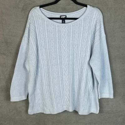 Lands End Sweater Womens Extra Large Blue Drifter Cable Knit Fisherman Coastal - Image 1 of 4