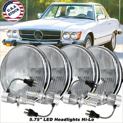 For Mercedes-Benz 380SL 450SL 560SL 4PCS 5.75" Round LED Headlights Hi-Lo Beam A - Image 1 of 4