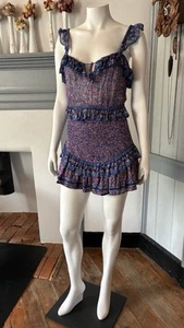 saylor Edan Floral Crop Top & Mini Skirt Set large blue floral peasant shirt - Picture 1 of 20
