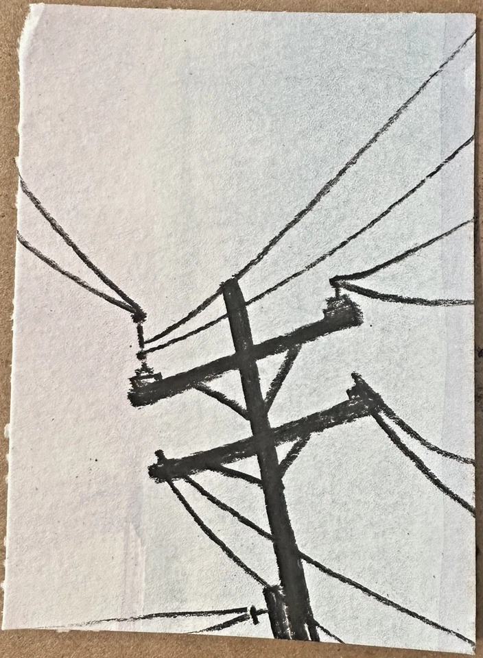 Pintura Original ACEO (2,5 X 3,5 pulgadas) Carbón y acuarela, poste de teléfono Foto 1 de 1