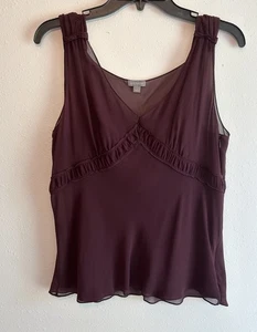 Ann Taylor Burgundy Sleeveless Silk Top Sz L Empire Waist Romantic Vintage Y2K - Picture 1 of 9