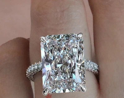 12.5CT Radiant Cut F VS1 Lab Grown Diamond Hidden Halo Solitaire Engagement Ring - Image 1 of 4