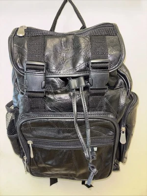 Mochila con cordón de retazos de cuero genuino negra grande viaje fin de semana nueva sin etiquetas Foto 1 de 4