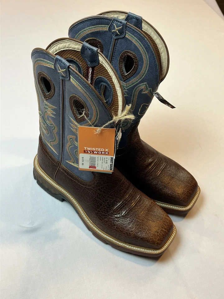 Twisted X 工作靴男式 11EE 棕色皮革方头安全鞋头 MXBA005 全新带标签 — 第 1/4 张图片