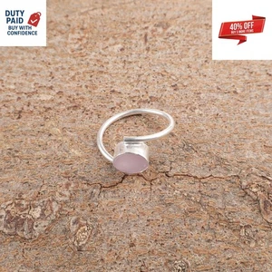Venta Black Friday 925 Plata Ovalada Genuina Rosa Calcedonia Banda Anillo Fino Joyería - Imagen 1 de 8