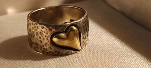 Love Ring, Hammered 925 Silver With 14k Heart, Size 8 - Picture 1 of 9
