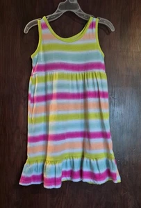 Bobbie Brooks Girls XS Neon Striped Sleeveless Dress Ruffle Bottom - Picture 1 of 3