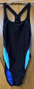 Speedo Pro LT Swimsuit Black Green Purple Size 10/36 Polyester Spandex Blend - Picture 1 of 4