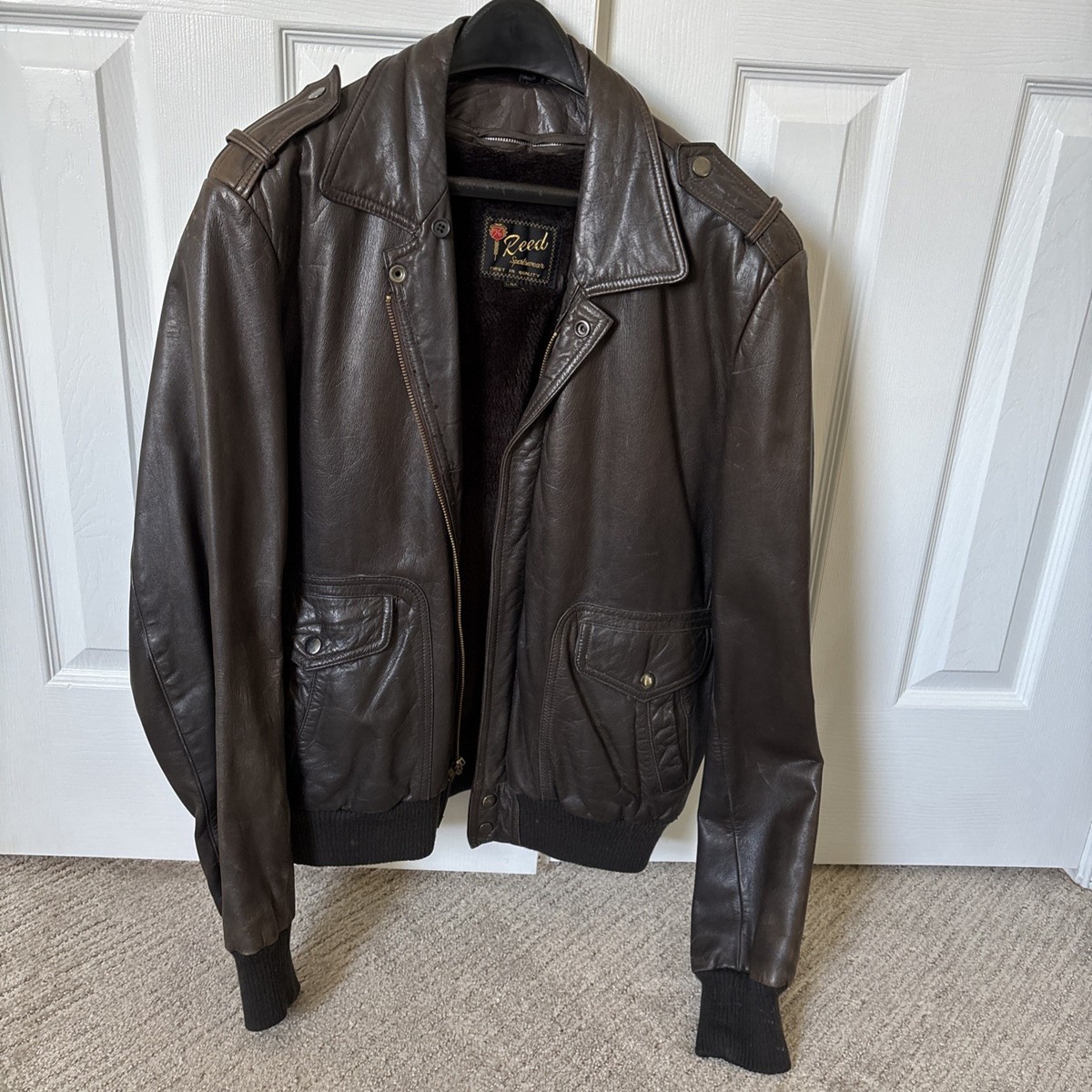 スペイン購入　Reed Leather Sportswear ジャケット本革xl Vtg Reed Sportswear Leather Long Blazer Jacket Men's L-XL